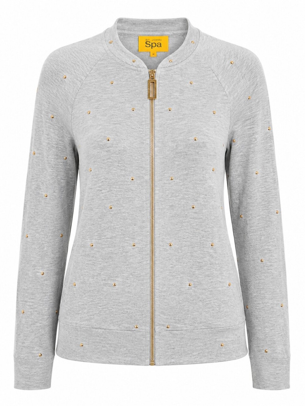 ST. JOHN SPA | Cozy Soft Heather Gray Women's Gold Stud Full Zip Jacket |‎ M